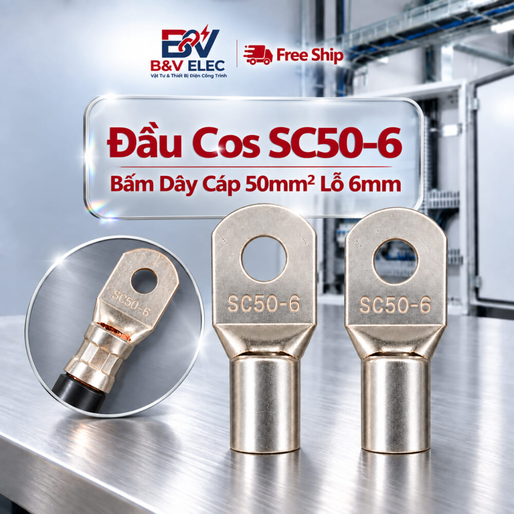 Đầu Cos Đồng SC50-6 Bấm Dây Cáp 50mm2 Lỗ Bắt Ốc 6mm
