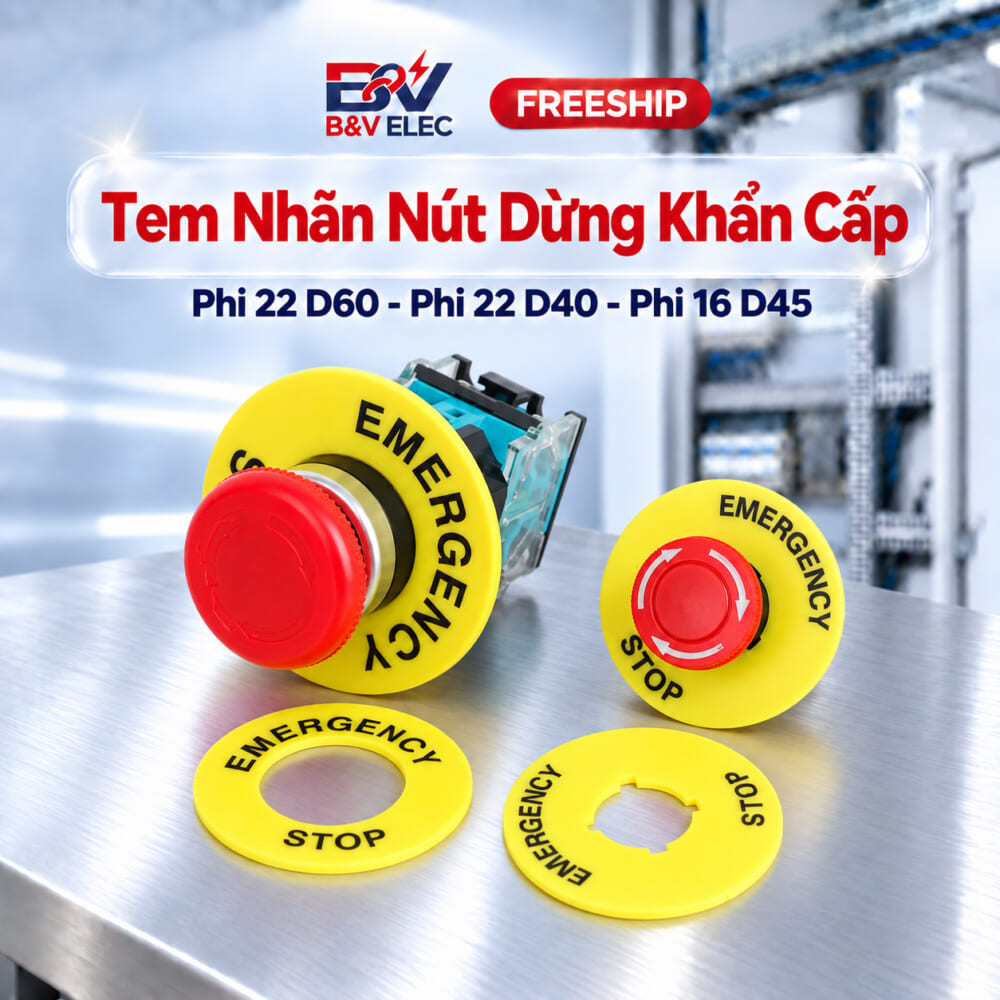 Tem Nhãn Nút Dừng Khẩn Cấp B&V ELEC Phi 16/22mm (D40-D45-D60-D90)